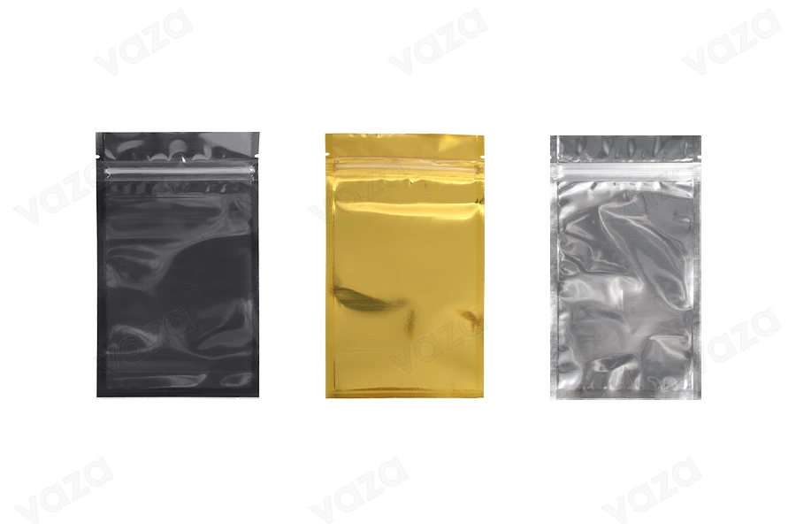 Heat sealable aluminum zip lock pouch with transparent front side in size 100x175  mm - 100 pcs-image_product