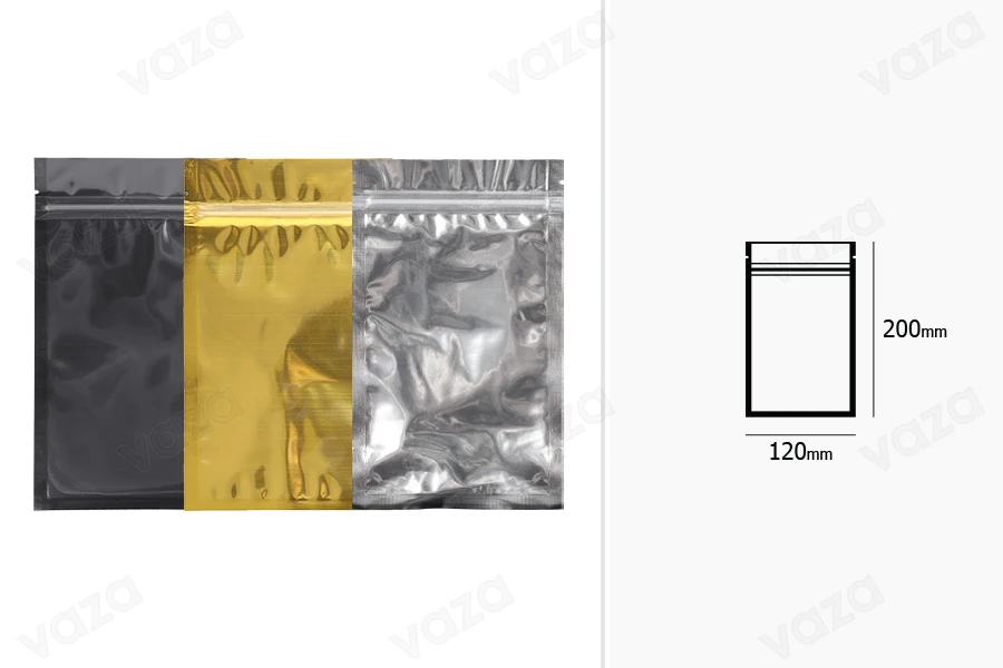 Σακουλάκια αλουμινίου με κλείσιμο "zip" 120x200 mm, διάφανη μπροστά πλευρά και δυνατότητα σφράγισης με θερμοκόλληση - 100 τμχ Σακουλάκια αλουμινίου με κλείσιμο "zip" 120x200 mm, διάφανη μπροστά πλευρά και δυνατότητα σφράγισης με θερμοκόλληση - 100 τμχ-εικόνα_διαστάσεις