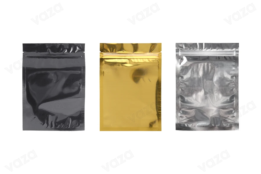 Σακουλάκια αλουμινίου με κλείσιμο "zip" 140x200 mm, διάφανη μπροστά πλευρά και δυνατότητα σφράγισης με θερμοκόλληση - 100 τμχ-εικόνα_προϊοντική