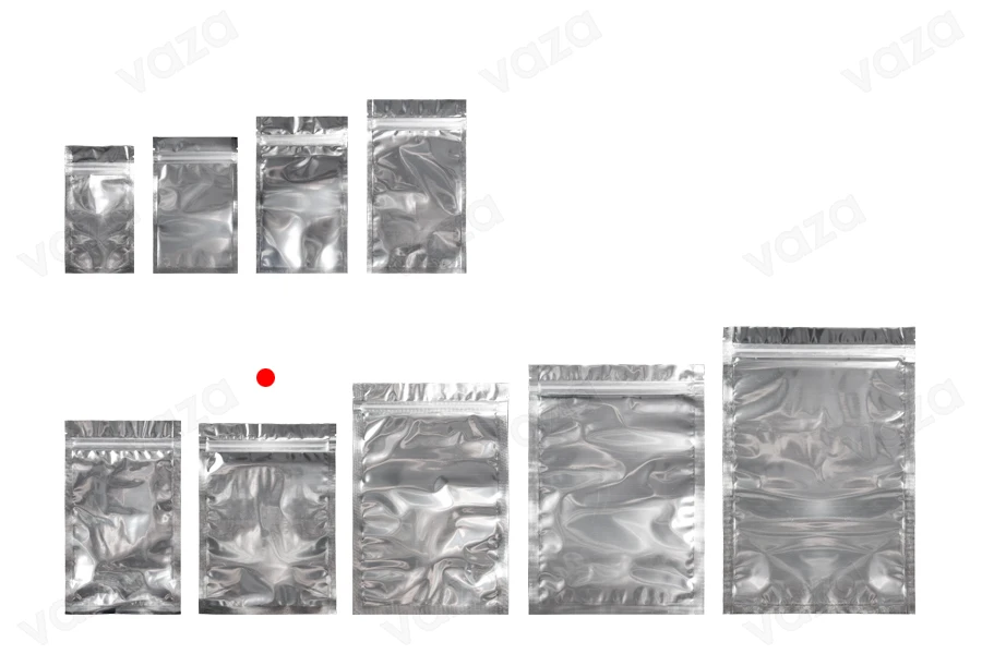 Σακουλάκια αλουμινίου με κλείσιμο "zip" 140x200 mm, διάφανη μπροστά πλευρά και δυνατότητα σφράγισης με θερμοκόλληση - 100 τμχ-εικόνα_σύνθεση