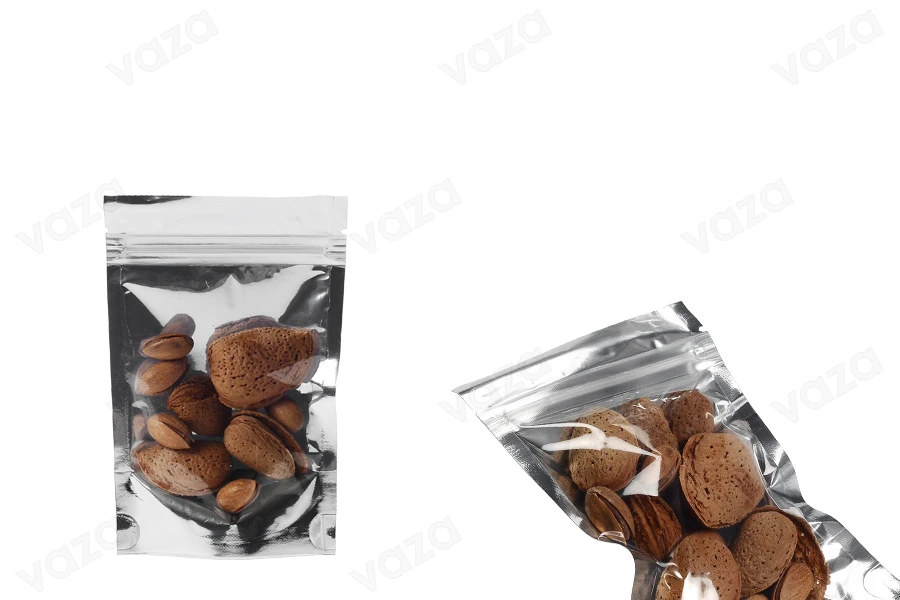 Σακουλάκια τύπου Doy Pack 90x30x140 mm αλουμινίου πίσω πλευρά, διάφανο μπροστά με κλείσιμο "zip" και δυνατότητα σφράγισης με θερμοκόλληση - 100 τμχ Σακουλάκια τύπου Doy Pack 90x30x140 mm αλουμινίου πίσω πλευρά, διάφανο μπροστά με κλείσιμο "zip" και δυνατότητα σφράγισης με θερμοκόλληση - 100 τμχ-εικόνα_σύνθεση