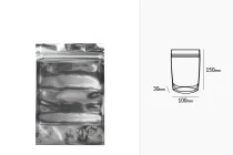 Σακουλάκια τύπου Doy Pack 100x30x150 mm αλουμινίου πίσω πλευρά, διάφανο μπροστά με κλείσιμο "zip" και δυνατότητα σφράγισης με θερμοκόλληση - 100 τμχ