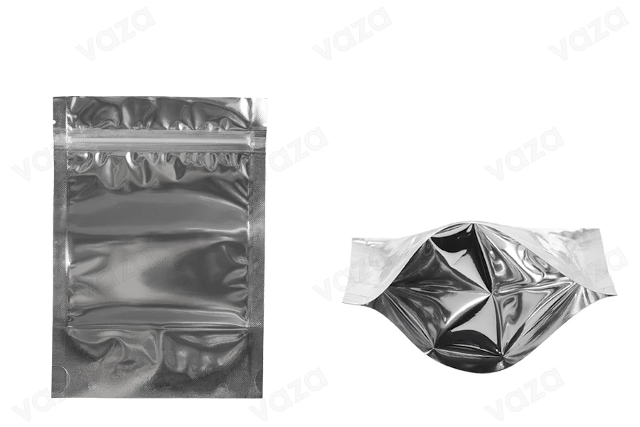 Σακουλάκια τύπου Doy Pack 120x40x170 mm αλουμινίου πίσω πλευρά, διάφανο μπροστά με κλείσιμο "zip" και δυνατότητα σφράγισης με θερμοκόλληση - 100 τμχ-εικόνα_προϊοντική