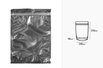 Σακουλάκια τύπου Doy Pack 180x40x250 mm αλουμινίου πίσω πλευρά, διάφανο μπροστά με κλείσιμο "zip" και δυνατότητα σφράγισης με θερμοκόλληση - 100 τμχ