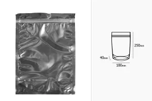 Σακουλάκια τύπου Doy Pack 180x40x250 mm αλουμινίου πίσω πλευρά, διάφανο μπροστά με κλείσιμο "zip" και δυνατότητα σφράγισης με θερμοκόλληση - 100 τμχ-2