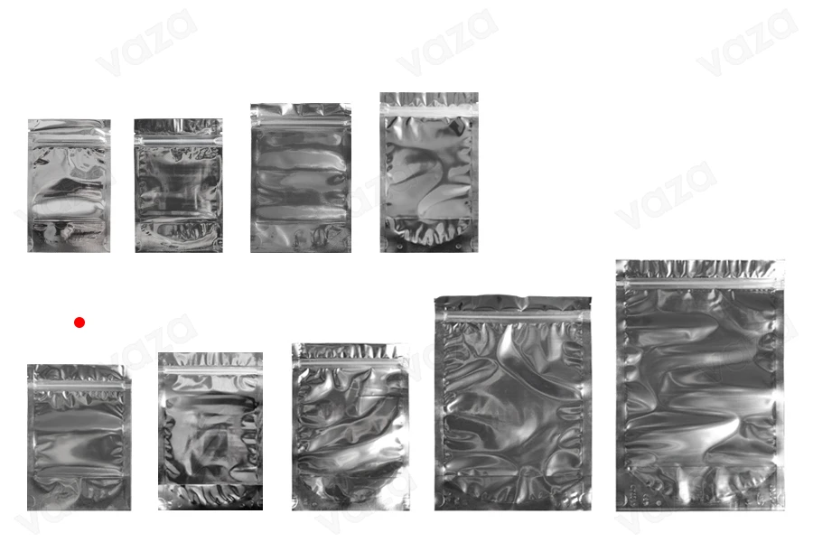 Σακουλάκια τύπου Doy Pack 120x40x170 mm αλουμινίου πίσω πλευρά, διάφανο μπροστά με κλείσιμο "zip" και δυνατότητα σφράγισης με θερμοκόλληση - 100 τμχ-εικόνα_σύνθεση