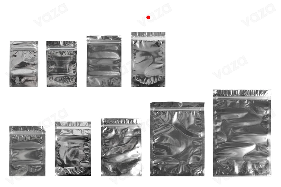 Σακουλάκια τύπου Doy Pack 120x30x200 mm αλουμινίου πίσω πλευρά, διάφανο μπροστά με κλείσιμο "zip" και δυνατότητα σφράγισης με θερμοκόλληση - 100 τμχ-εικόνα_σύνθεση