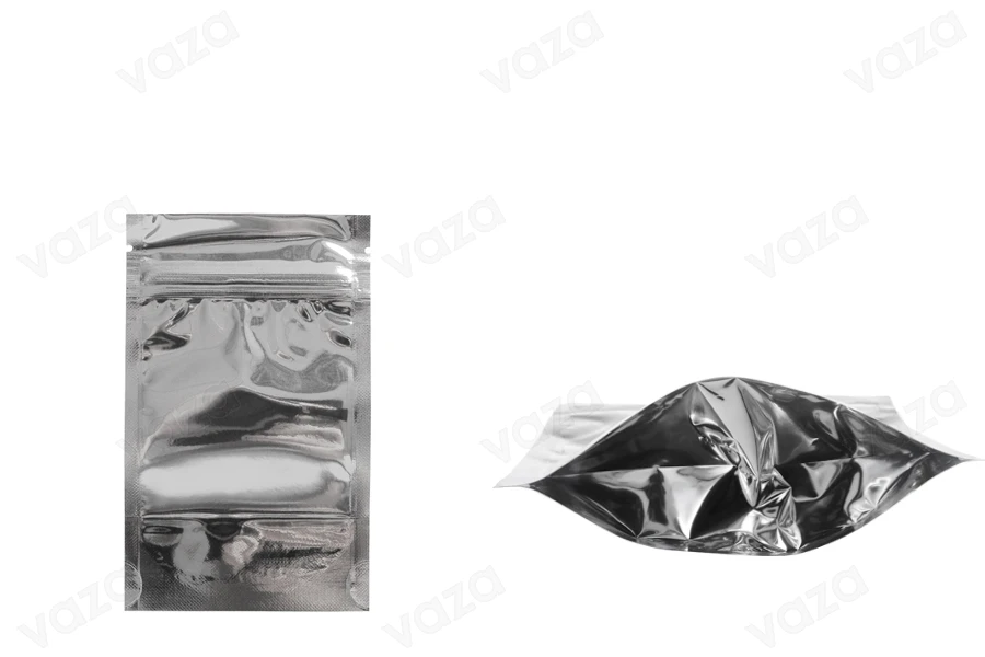 Σακουλάκια τύπου Doy Pack 80x30x130 mm αλουμινίου πίσω πλευρά, διάφανο μπροστά με κλείσιμο "zip" και δυνατότητα σφράγισης με θερμοκόλληση - 100 τμχ-εικόνα_προϊοντική
