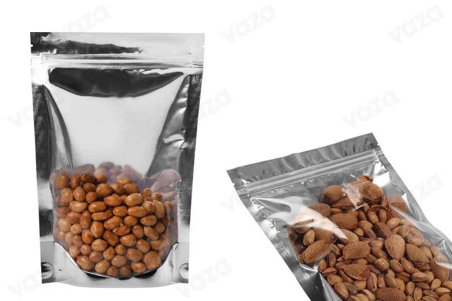 Σακουλάκια τύπου Doy Pack 160x40x240 mm αλουμινίου πίσω πλευρά, διάφανο μπροστά με κλείσιμο "zip" και δυνατότητα σφράγισης με θερμοκόλληση - 100 τμχ Σακουλάκια τύπου Doy Pack 160x40x240 mm αλουμινίου πίσω πλευρά, διάφανο μπροστά με κλείσιμο "zip" και δυνατότητα σφράγισης με θερμοκόλληση - 100 τμχ-εικόνα_σύνθεση