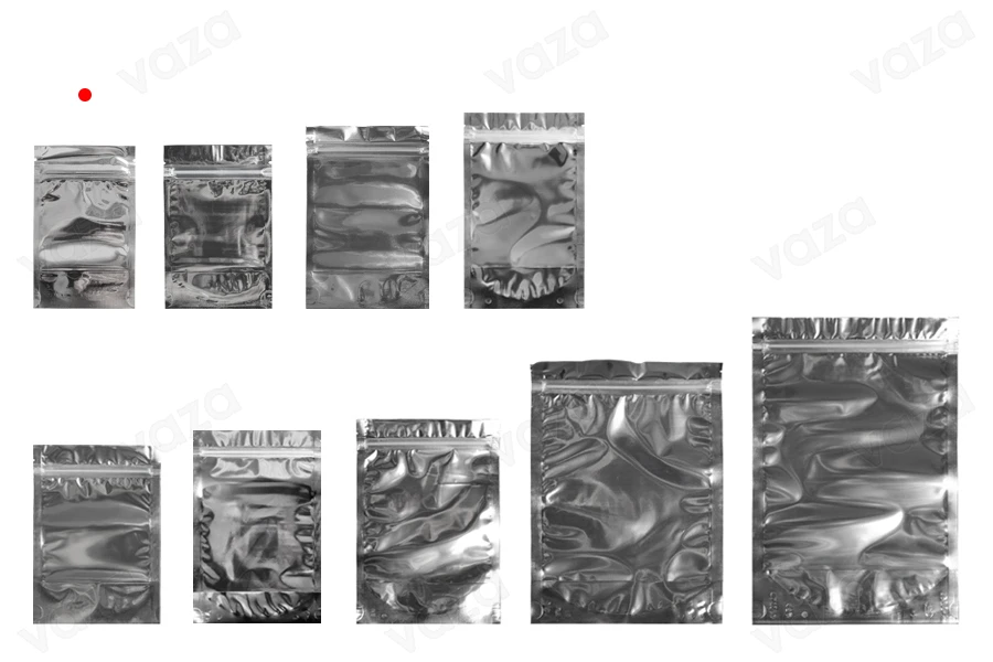 Σακουλάκια τύπου Doy Pack 90x30x135 mm αλουμινίου πίσω πλευρά, διάφανο μπροστά με κλείσιμο "zip" και δυνατότητα σφράγισης με θερμοκόλληση - 100 τμχ-εικόνα_σύνθεση