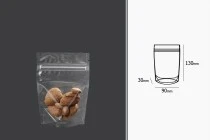 Sachets de type Doypack 90 x 30 x 130 mm transparents avec fermeture zip et possibilité de fermeture par thermoscellage - 100 pcs