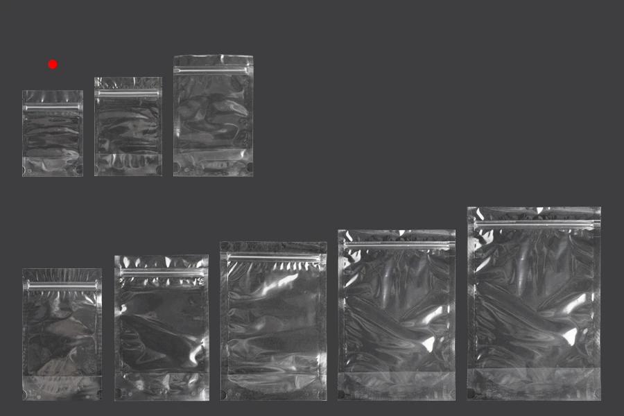 Sachets de type Doypack 90 x 30 x 130 mm transparents avec fermeture zip et possibilité de fermeture par thermoscellage - 100 pcs