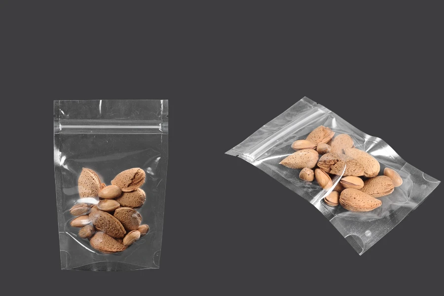 Sacchetti tipo Doy Pack 100x30x150 mm trasparenti con chiusura a zip e possibilità di sigillare con termosaldatura – 100 pz
