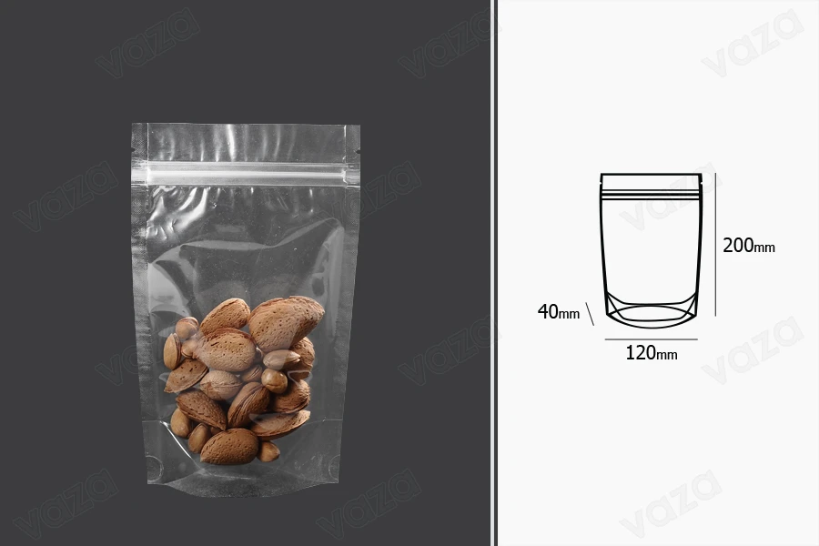 Σακουλάκια τύπου Doy Pack 120x40x200 mm διάφανα με κλείσιμο zip και δυνατότητα σφράγισης με θερμοκόλληση - 100 τμχ Σακουλάκια τύπου Doy Pack 120x40x200 mm διάφανα με κλείσιμο zip και δυνατότητα σφράγισης με θερμοκόλληση - 100 τμχ-εικόνα_διαστάσεις