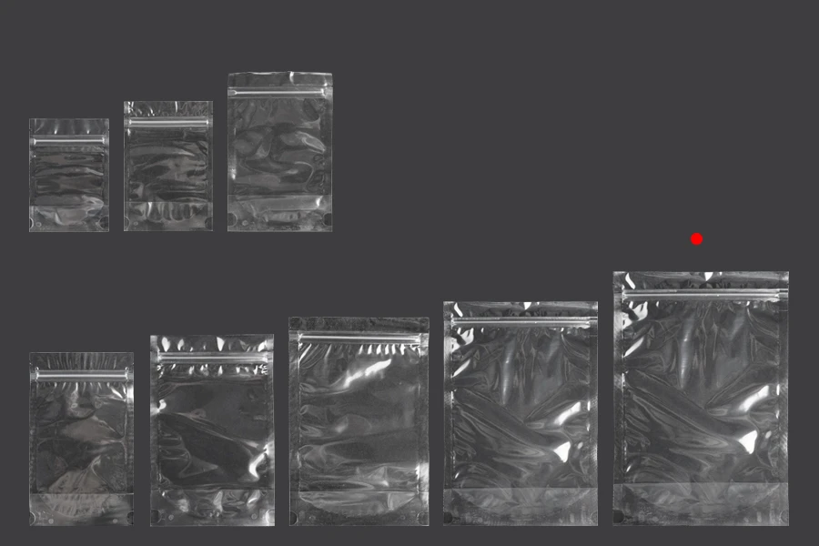 Sacchetti tipo Doy Pack 200x50x295 mm trasparenti con chiusura a zip e possibilità di sigillare con termosaldatura – 100 pz