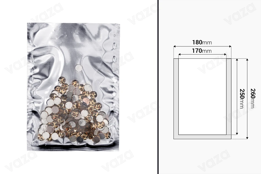 Σακουλάκια αλουμινίου 180x260 mm με δυνατότητα σφράγισης με θερμοκόλληση - 100 τμχ Σακουλάκια αλουμινίου 180x260 mm με δυνατότητα σφράγισης με θερμοκόλληση - 100 τμχ-εικόνα_διαστάσεις
