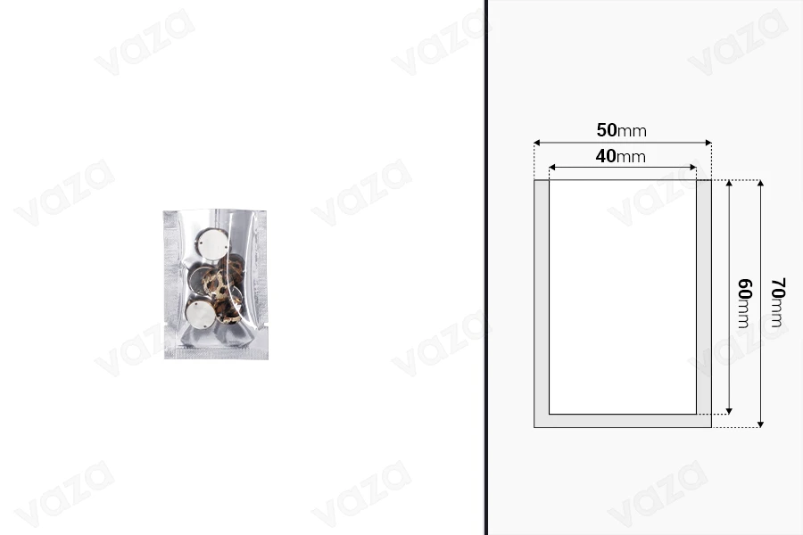 Aluminiumbeutel 50x70 mm mit der Möglichkeit der Heißsiegelung - 100 Stk-εικόνα_διαστάσεις