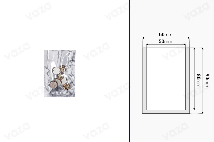 Sachets en aluminium 60 x 90 mm avec possibilité de thermoscellage - 100 pcs-εικόνα_διαστάσεις