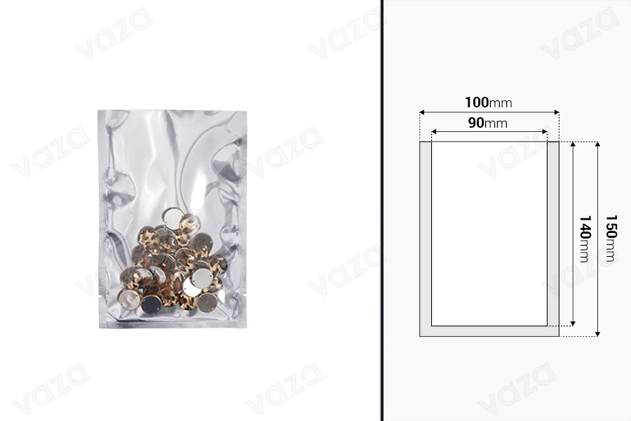Σακουλάκια αλουμινίου 100x150 mm με δυνατότητα σφράγισης με θερμοκόλληση - 100 τμχ Σακουλάκια αλουμινίου 100x150 mm με δυνατότητα σφράγισης με θερμοκόλληση - 100 τμχ-εικόνα_διαστάσεις