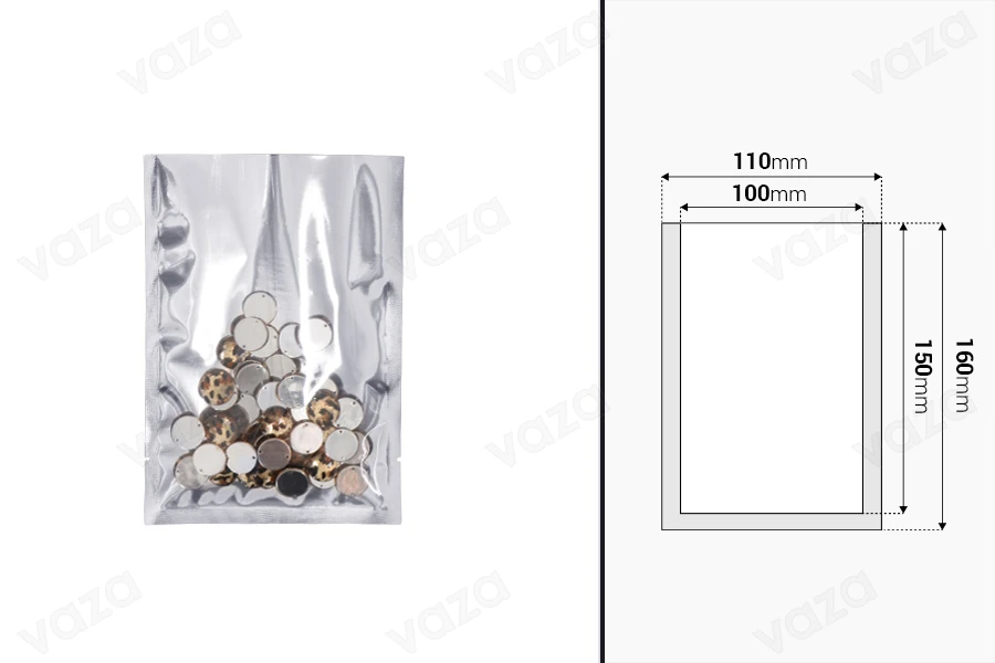 Σακουλάκια αλουμινίου 110x160 mm με δυνατότητα σφράγισης με θερμοκόλληση - 100 τμχ-εικόνα_διαστάσεις