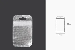 Non-woven zip lock bags with Eurohole, silver back side and transparent front side in size 55x90 mm - 100 pcs-2