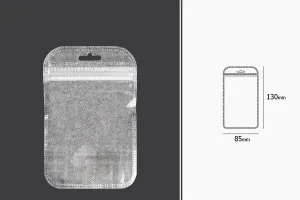Non-woven zip lock bags with Eurohole, silver back side and transparent front side in size 85x130 mm - 100 pcs-2