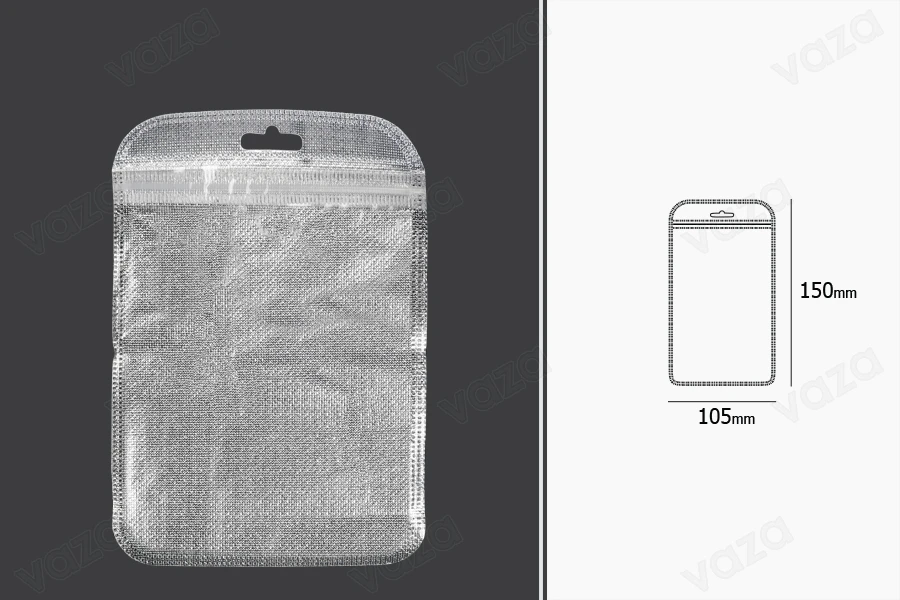 Σακουλάκια με κλείσιμο zip 105x150 mm, non woven ασημί πίσω όψη, διάφανο μπροστά και τρύπα eurohole - 100 τμχ Σακουλάκια με κλείσιμο zip 105x150 mm, non woven ασημί πίσω όψη, διάφανο μπροστά και τρύπα eurohole - 100 τμχ-εικόνα_διαστάσεις