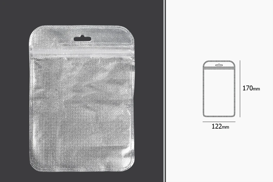 Σακουλάκια με κλείσιμο zip 122x170 mm, non woven ασημί πίσω όψη, διάφανο μπροστά και τρύπα eurohole - 100 τμχ