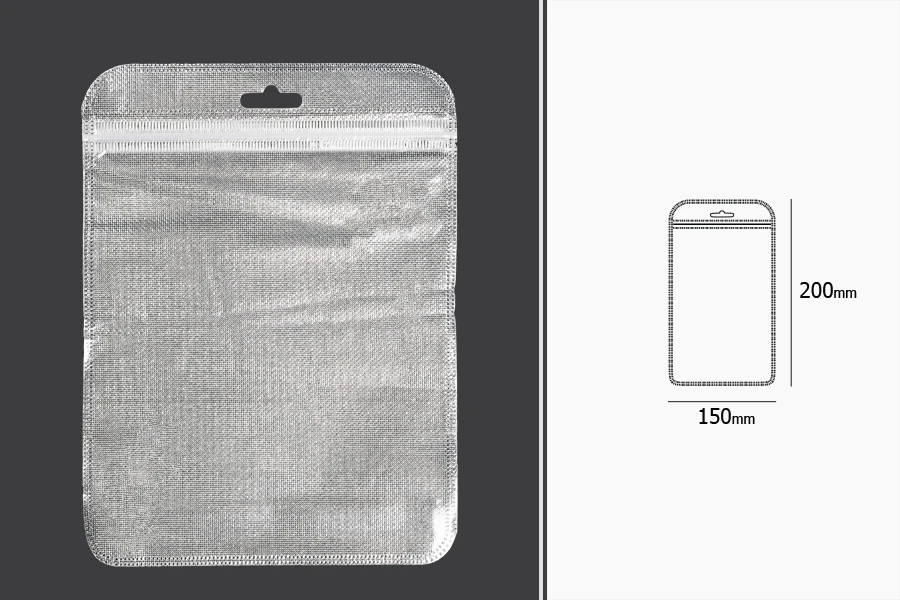 Non-woven zip lock bags with Eurohole, silver back side and transparent front side in size 150x200 mm - 100 pcs Non-woven zip lock bags with Eurohole, silver back side and transparent front side in size 150x200 mm - 100 pcs