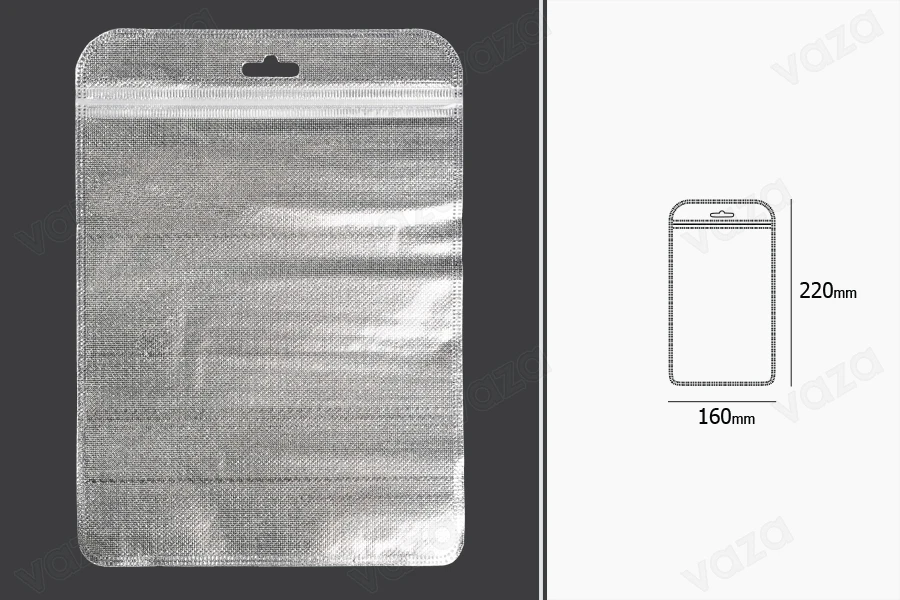 Σακουλάκια με κλείσιμο zip 160x220 mm, non woven ασημί πίσω όψη, διάφανο μπροστά και τρύπα eurohole - 100 τμχ Σακουλάκια με κλείσιμο zip 160x220 mm, non woven ασημί πίσω όψη, διάφανο μπροστά και τρύπα eurohole - 100 τμχ-εικόνα_διαστάσεις