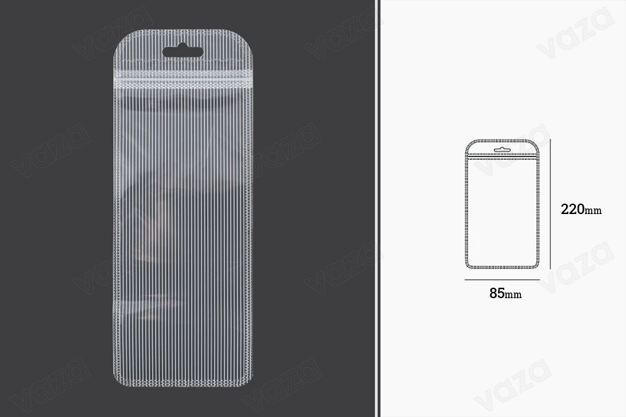 Σακουλάκια πλαστικά με κλείσιμο zip 85x220 mm ριγέ, διάφανα μπρος πίσω και τρύπα eurohole - 100 τμχ-εικόνα_διαστάσεις