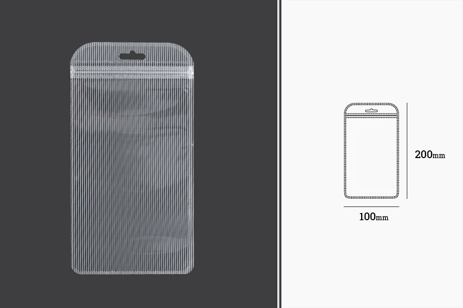 Σακουλάκια πλαστικά με κλείσιμο zip 100x200 mm ριγέ, διάφανα μπρος πίσω και τρύπα eurohole - 100 τμχ