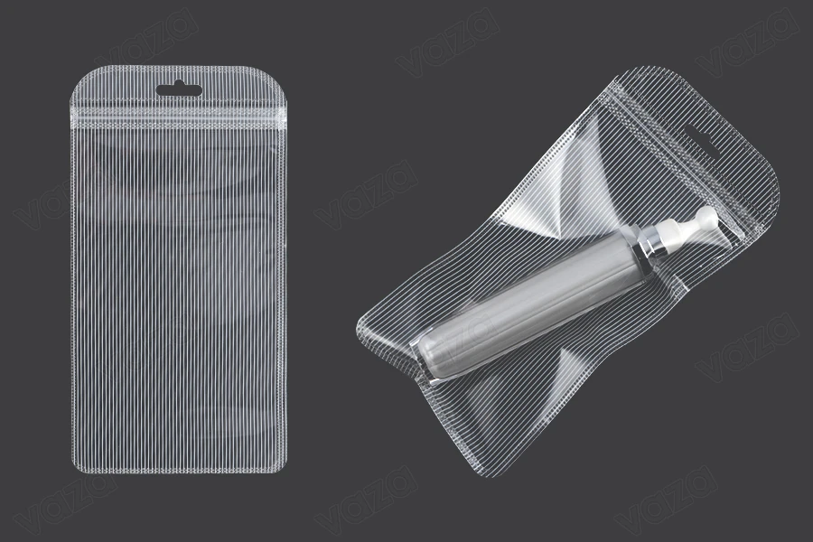 Σακουλάκια πλαστικά με κλείσιμο zip 100x200 mm ριγέ, διάφανα μπρος πίσω και τρύπα eurohole - 100 τμχ-εικόνα_σύνθεση