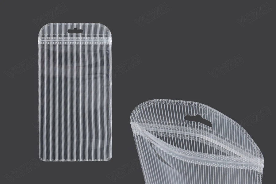 Σακουλάκια πλαστικά με κλείσιμο zip 100x200 mm ριγέ, διάφανα μπρος πίσω και τρύπα eurohole - 100 τμχ-εικόνα_προϊοντική