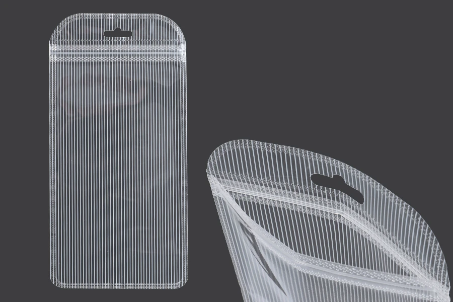 Plastikbeutel mit Reißverschluss 120x230 mm gestreift, transparente Vorder- und Rückseite und Euroloch - 100 Stk
