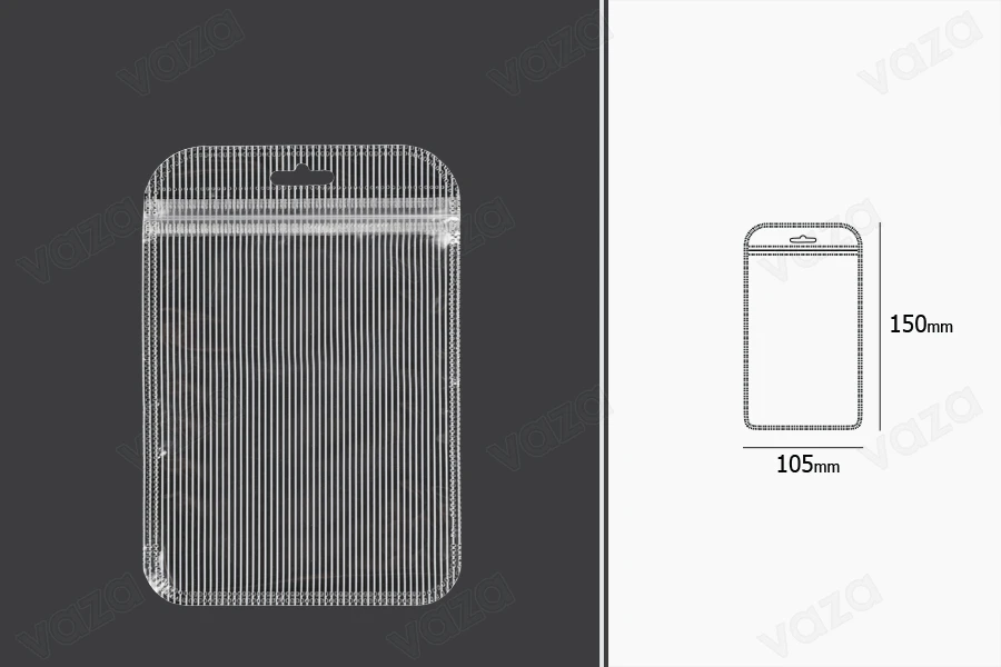 Both side transparent zip lock stripe bags with Eurohole in size 105x150 mm - 100 pcs-image_dimensions