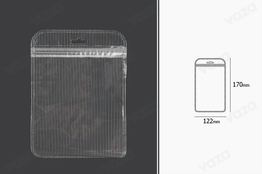 Σακουλάκια πλαστικά με κλείσιμο zip 122x170 mm ριγέ, διάφανα μπρος πίσω και τρύπα eurohole - 100 τμχ-εικόνα_διαστάσεις