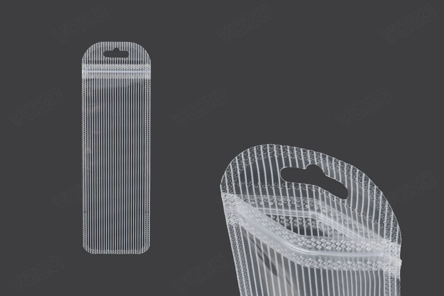 Σακουλάκια πλαστικά με κλείσιμο zip 60x185 mm ριγέ, διάφανα μπρος πίσω και τρύπα eurohole - 100 τμχ-εικόνα_προϊοντική