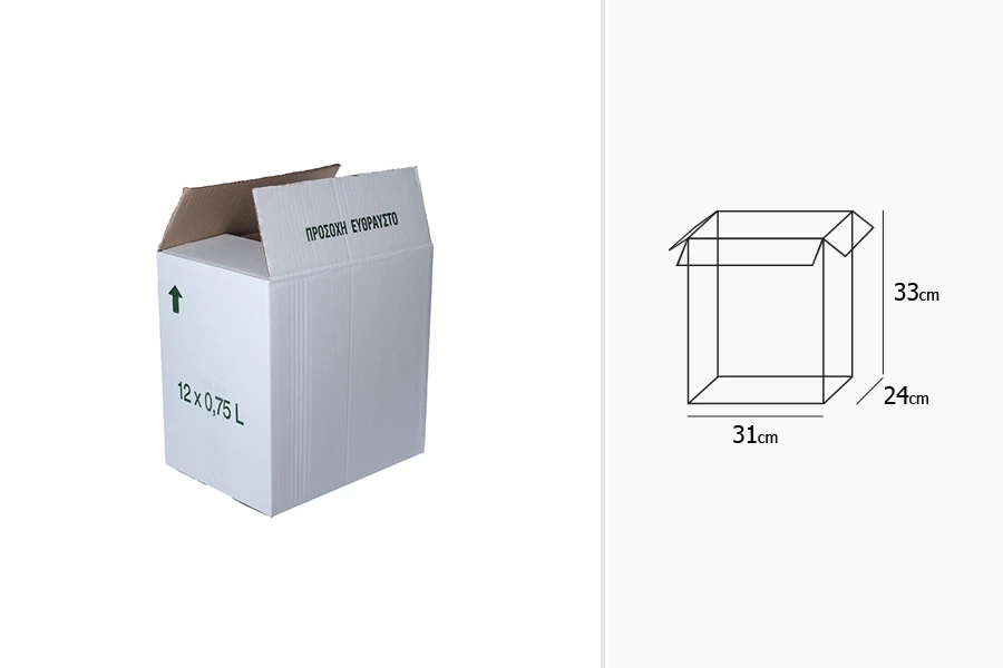 Carton 31x24x33 white 3 sheets, &quot;FRAGILE&quot; - without blister - 20 pcs