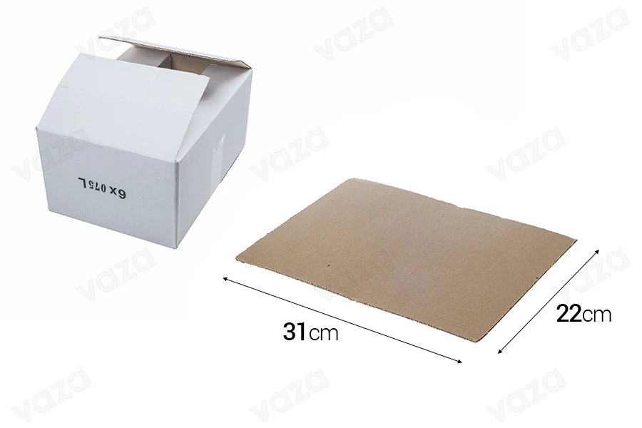 Fondo per scatola di cartone bianco a 3 strati, per 6 bottiglie da 700 ml o 750 ml.-dimensioni_immagine