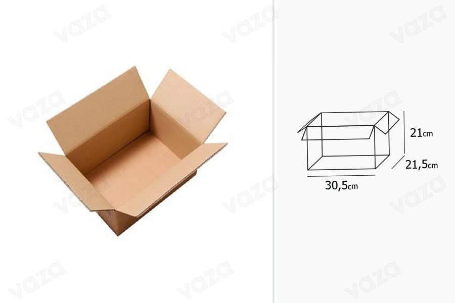 Kuti kartoni kafe me 3 fletë 30.5x21.5x21 - 20 copë-εικόνα_διαστάσεις