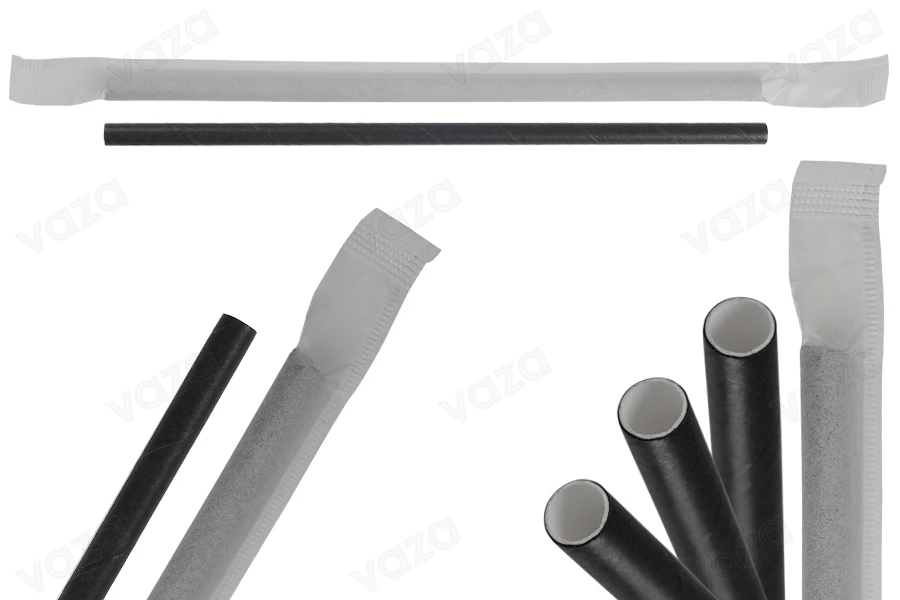 Paper straws, ecological 180x6 mm in black color - 100 pcs (individual packaging)-image_dimensions