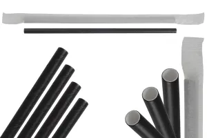 Paper straws, ecological 180x6 mm in black color - 100 pcs (individual packaging)-1