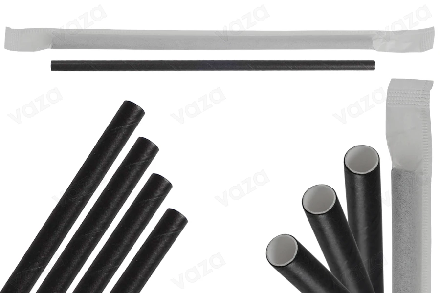 Paper straws, ecological 180x6 mm in black color - 100 pcs (individual packaging)-image_product