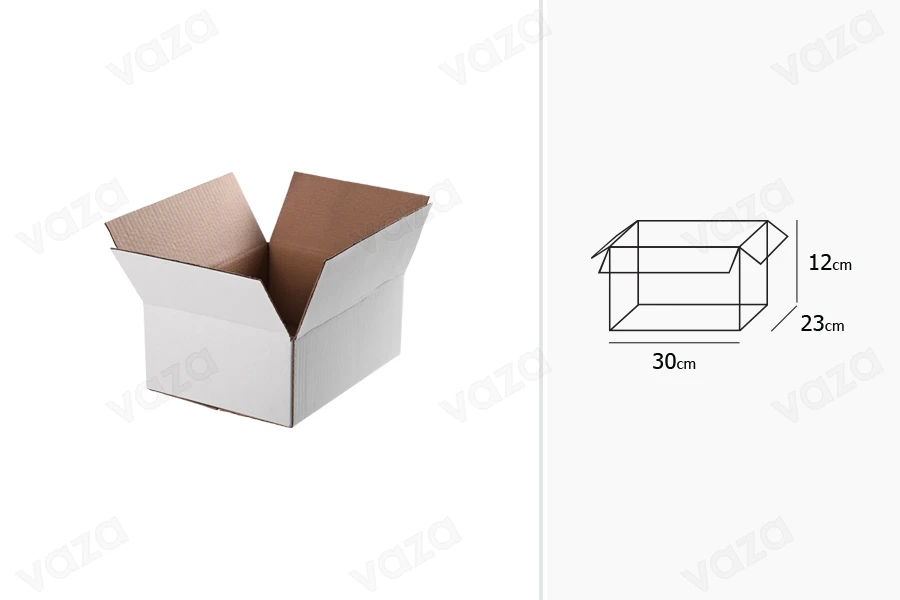 Χαρτοκιβώτιο 30x23x12 cm λευκό 3-φυλλο - 20 τμχ Χαρτοκιβώτιο 30x23x12 cm λευκό 3-φυλλο - 20 τμχ-εικόνα_διαστάσεις