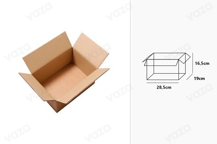 Kuti Kartoni 28,5x19x16,5 cm kafe me 3 fletë - 20 copë Kuti Kartoni 28,5x19x16,5 cm kafe me 3 fletë - 20 copë -imazh_dimensione