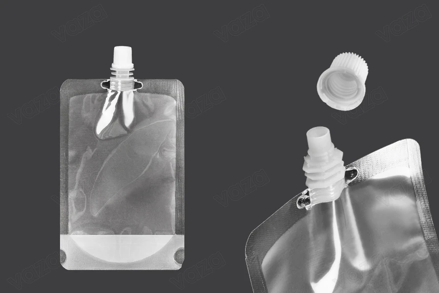 Συσκευασία (ασκός) τύπου Doy Pack διάφανη 300 ml με λευκό καπάκι ασφαλείας - 50 τμχ-εικόνα_προϊοντική