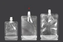 Συσκευασία (ασκός) τύπου Doy Pack διάφανη 300 ml με λευκό καπάκι ασφαλείας - 50 τμχ