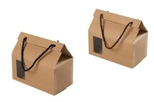 Kraft paper standing-up box-bag with rope handle and window in size 180x100x160 - 20 pcs-1