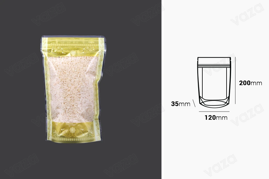 Beutel vom Typ Doy Pack 120x35x200 mm transparent mit Reißverschluss und Möglichkeit zum Versiegeln mit Heißsiegeln - 50 Stück-bildabmessungen